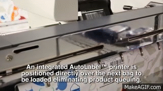 Autolable printer located directly over next bag